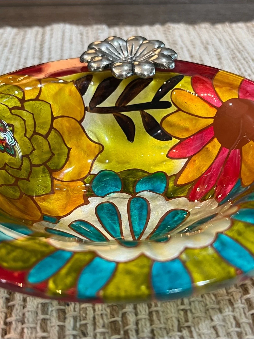 Rare Hand-Painted Floral Glass Bowls by Jennifer Brinley Entitled Natures Garden